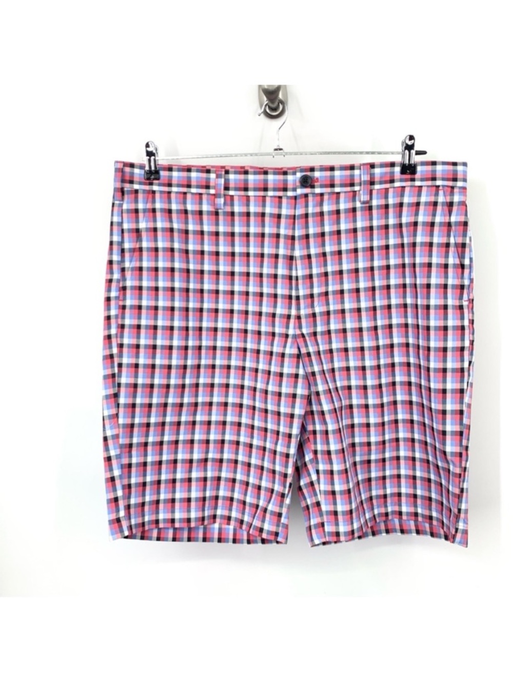 IZOD Golf Men Size 38 Shorts Pink Blue‎ Checkered Plaid Straight Fit Chinos